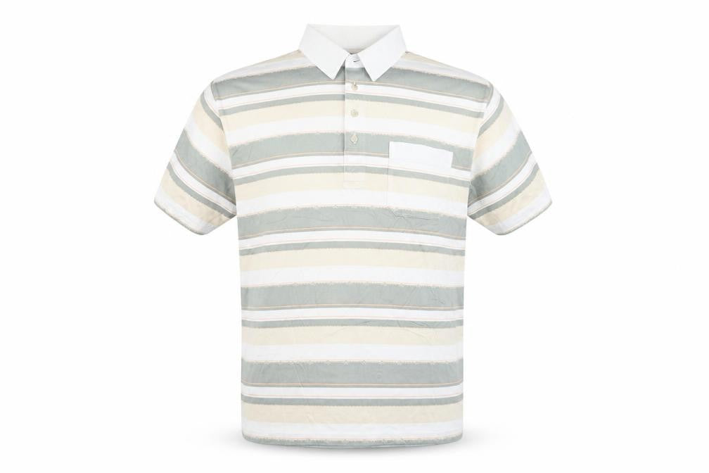 Armando Men's Beige Striped Polo Shirt Size L Short Sleeve Cotton