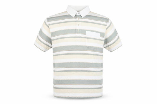 Armando Men's Beige Striped Polo Shirt Size L Short Sleeve Cotton