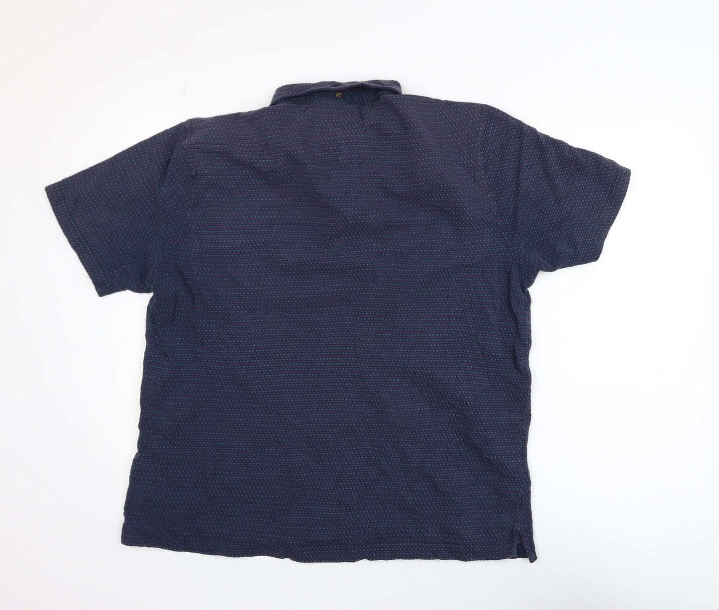 White Stuff Men's Blue XL Geometric Cotton Short Sleeve Polo Shirt