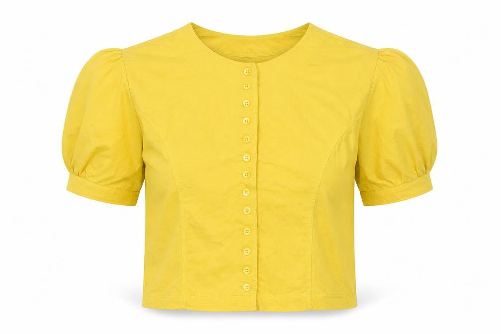 Blind Date Women’s Yellow Cotton Cropped Button Blouse M