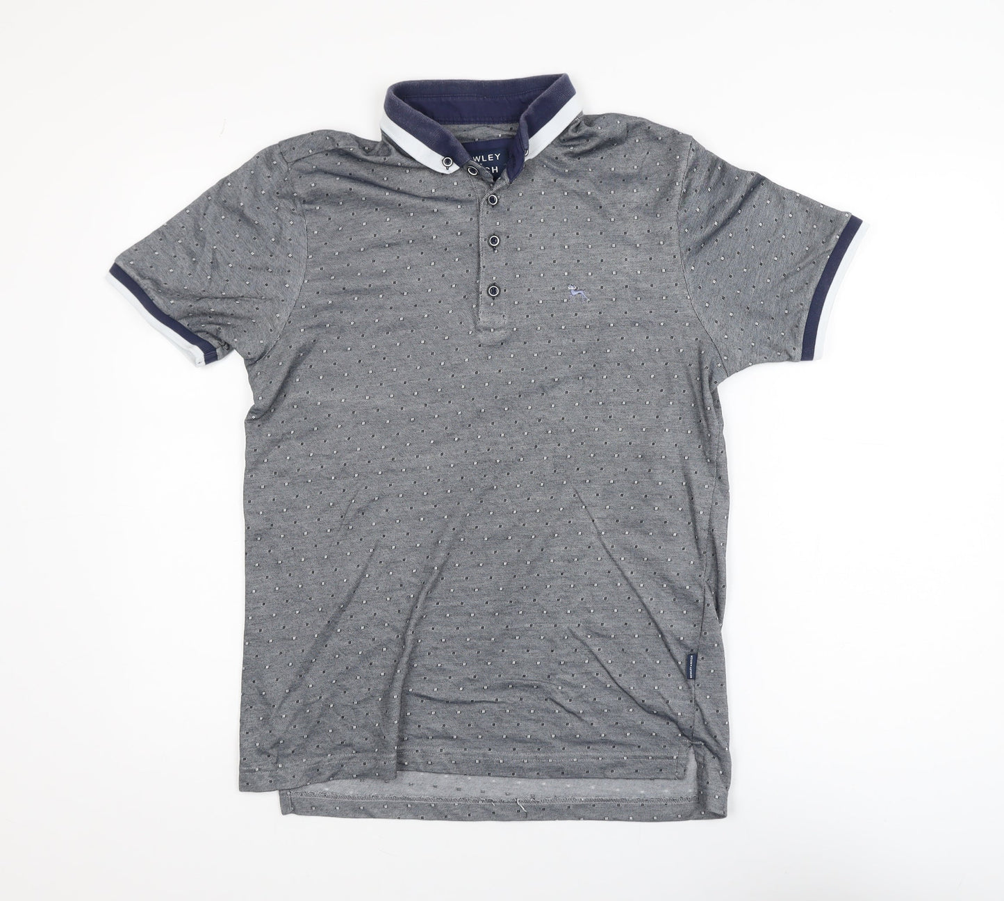 Bewley & Ritch Men's Grey Polka Dot Collared Short Sleeve T-Shirt Size M