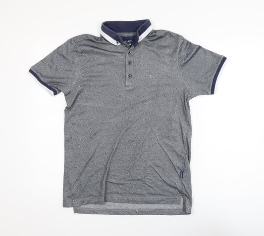 Bewley & Ritch Men's Grey Polka Dot Collared Short Sleeve T-Shirt Size M