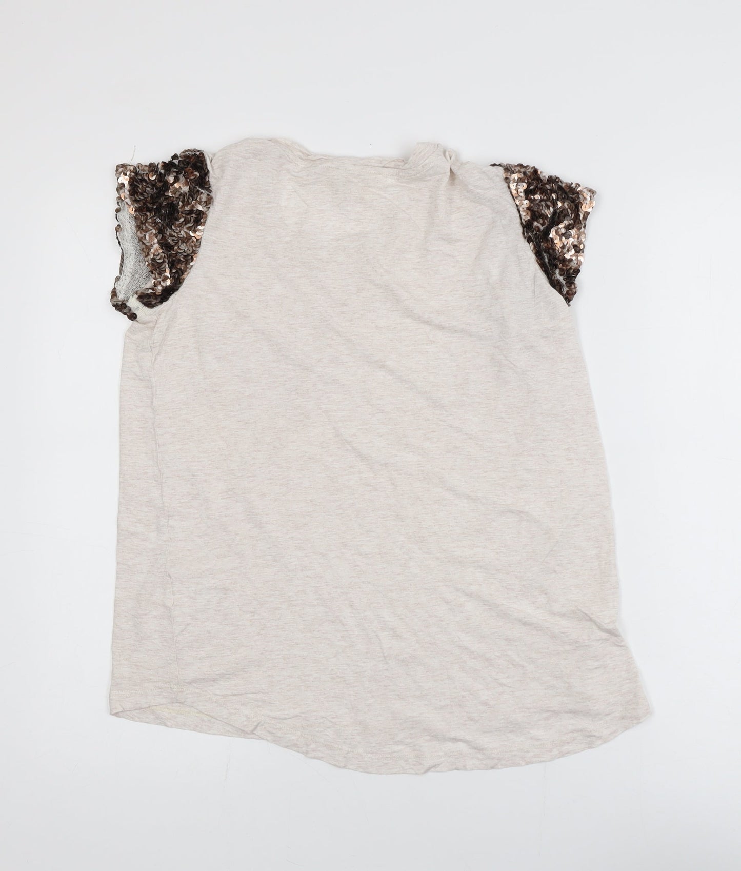 Next Women Beige Sequin Sleeve Viscose T-Shirt Size 14