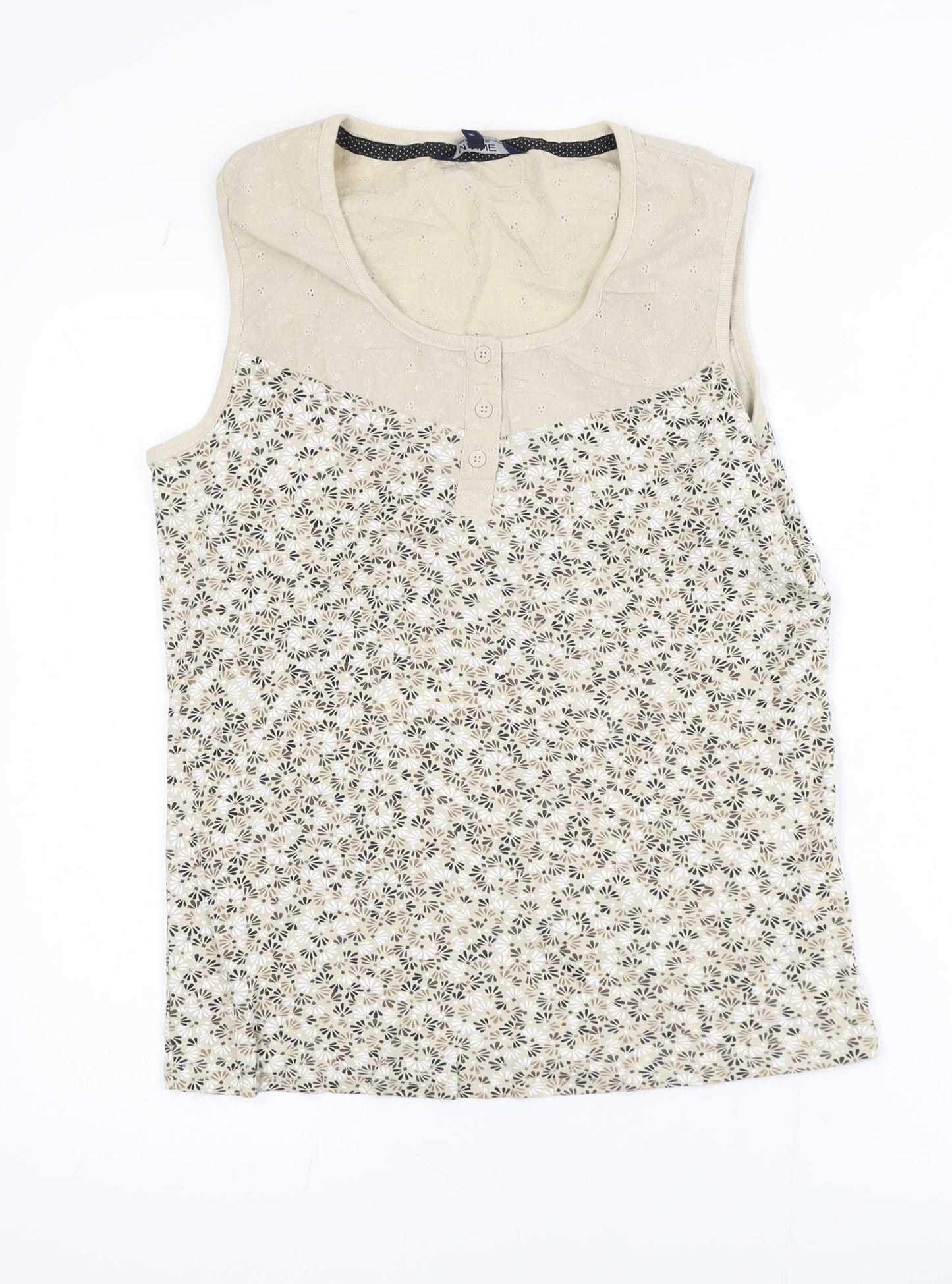 Maine New England Women’s Beige Floral Sleeveless Cotton Tank Top Size 14