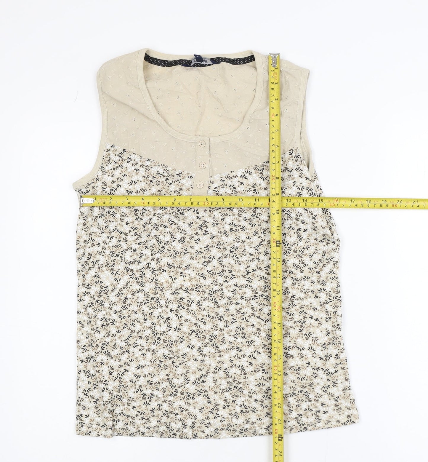Maine New England Women’s Beige Floral Sleeveless Cotton Tank Top Size 14