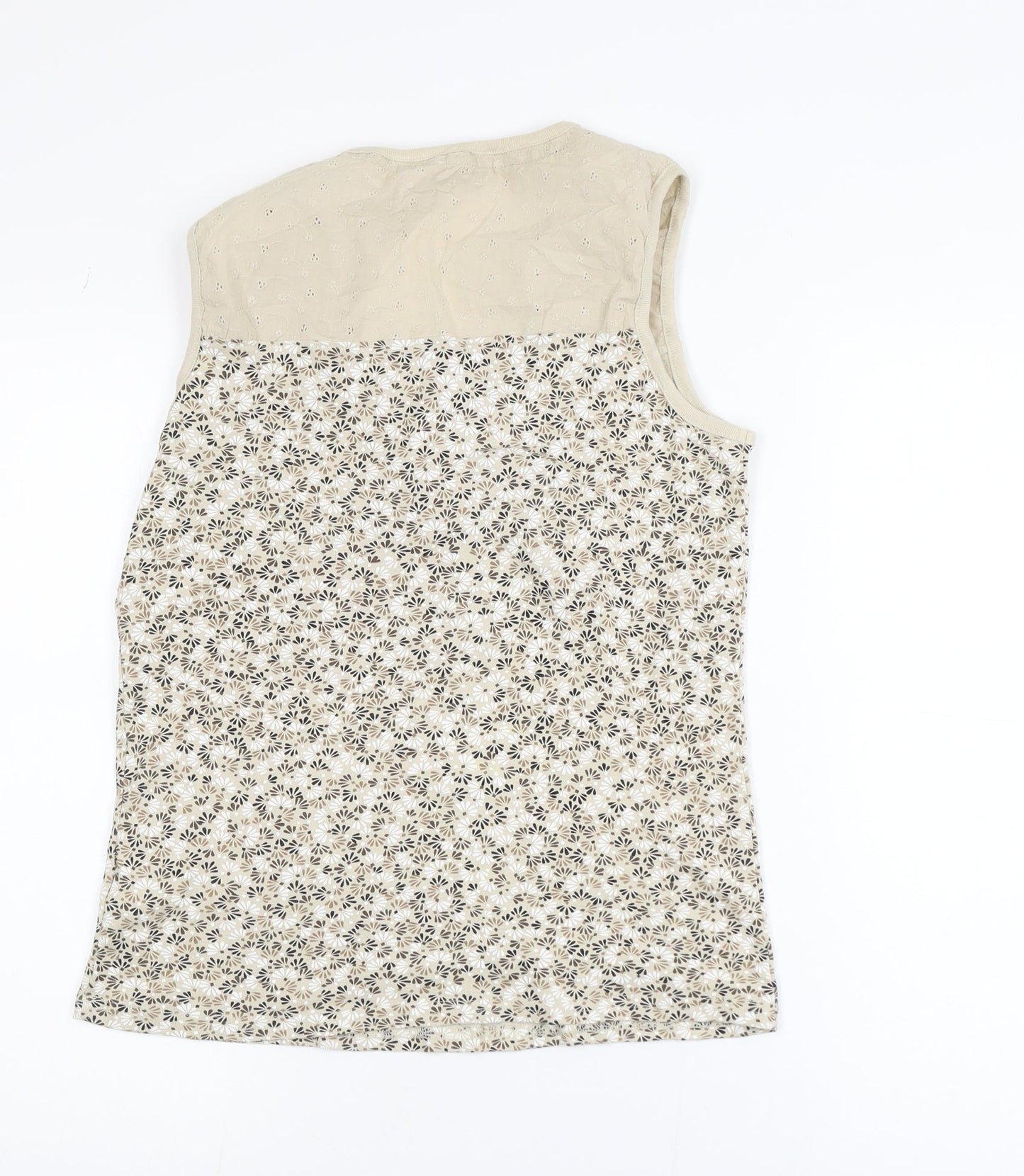 Maine New England Women’s Beige Floral Sleeveless Cotton Tank Top Size 14