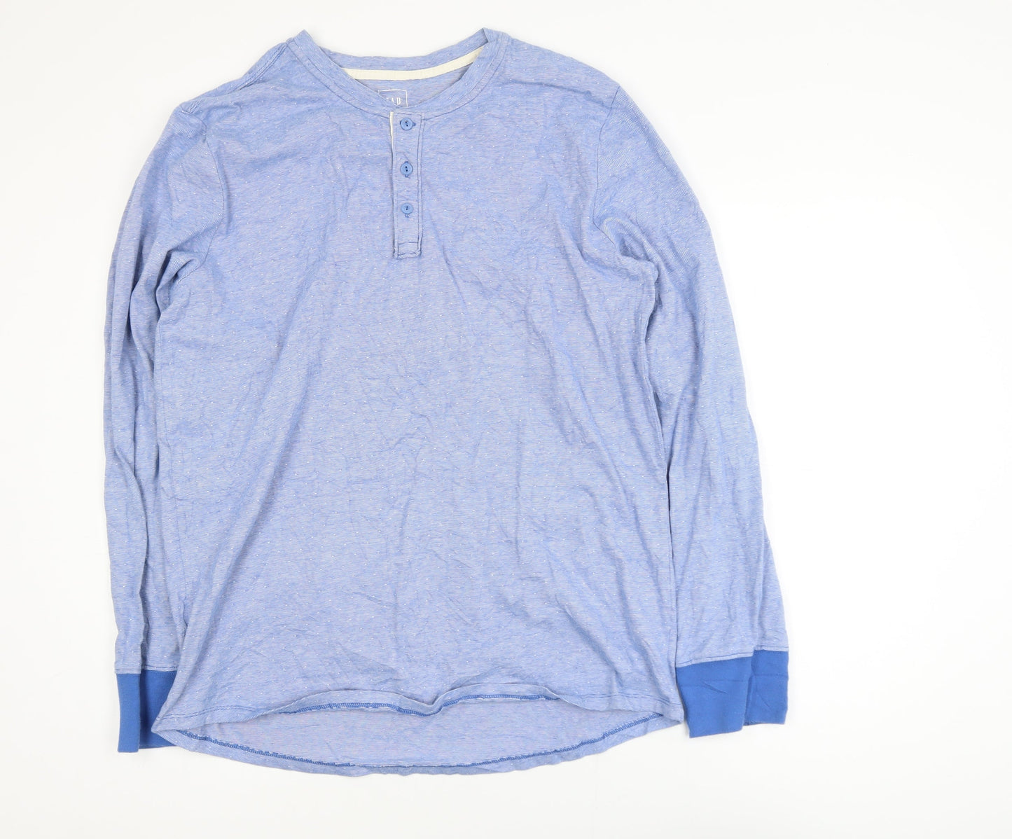 GAP Men's Blue Long Sleeve Henley Polo Shirt XL 100% Cotton