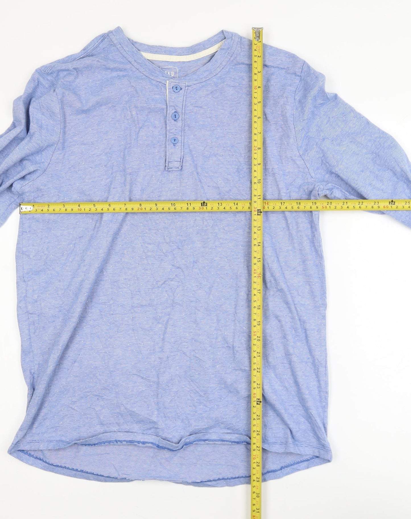 GAP Men's Blue Long Sleeve Henley Polo Shirt XL 100% Cotton