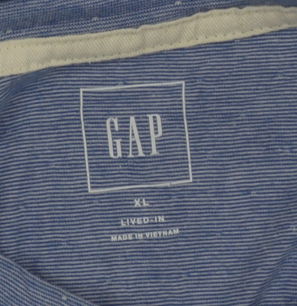 GAP Men's Blue Long Sleeve Henley Polo Shirt XL 100% Cotton