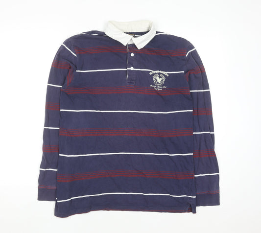 Atlas For Men Blue Striped Long Sleeve Rugby Shirt Size L Cotton