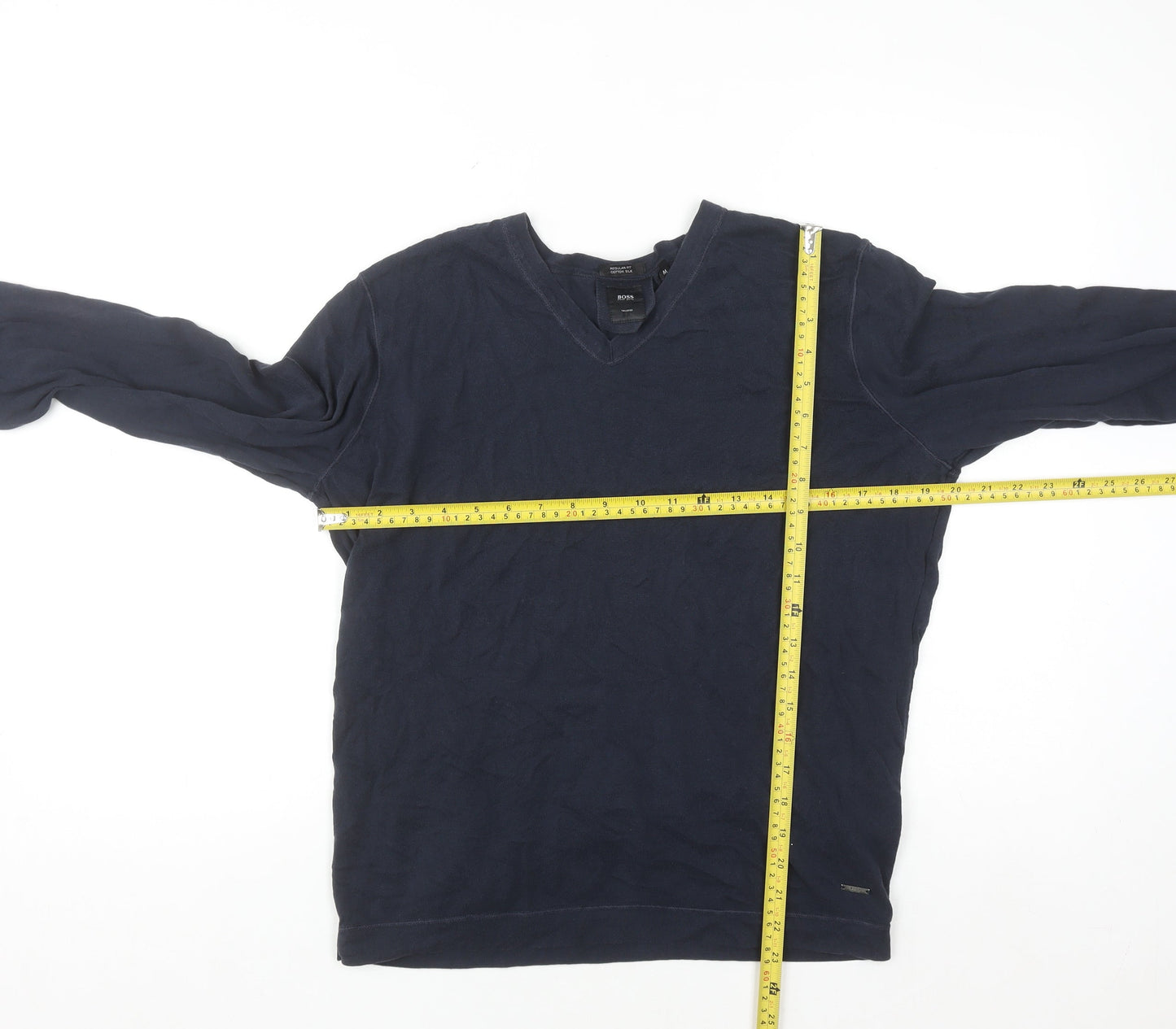 BOSS Mens Blue V-Neck Cotton Silk Regular Fit Jumper M