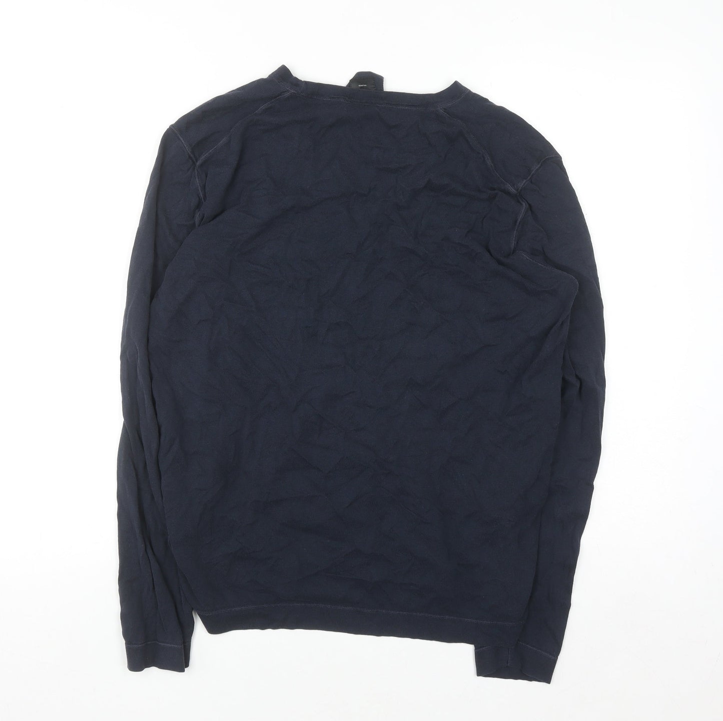 BOSS Mens Blue V-Neck Cotton Silk Regular Fit Jumper M