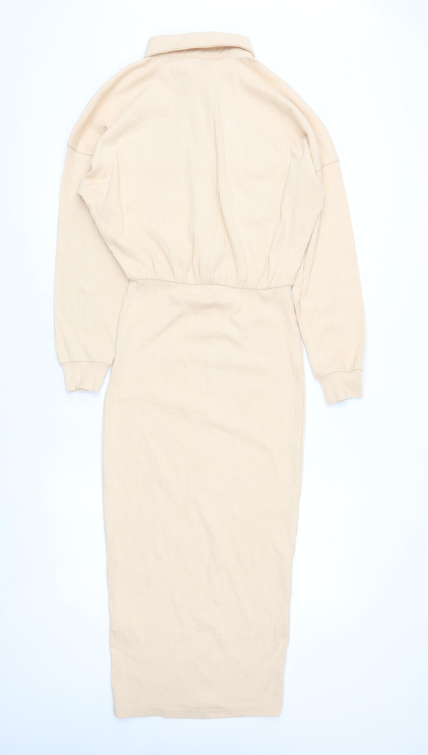 Missguided Women Beige Collared Midi Shirt Dress Size 12