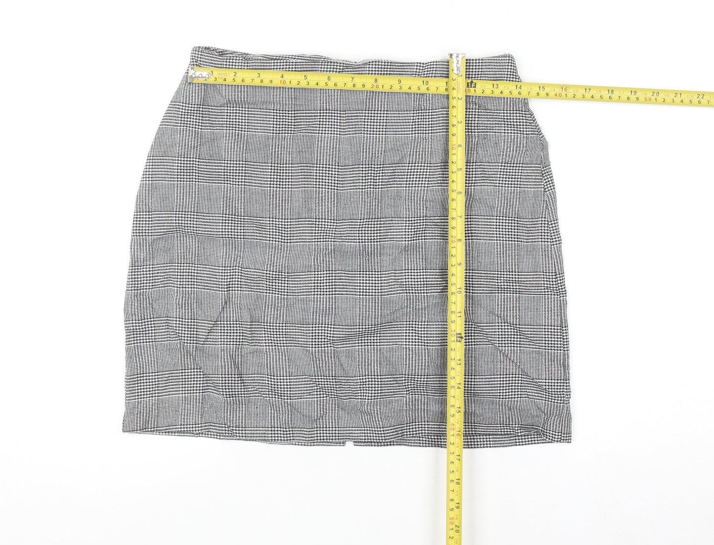 New Look Women’s Black Check Pencil Skirt Size 10 Stretch Business