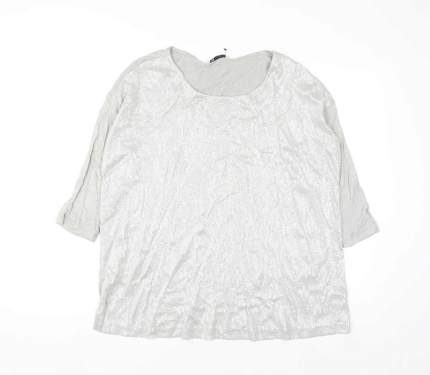 Marks and Spencer Womens Silver Sequin 3/4 Sleeve T-Shirt Size 18