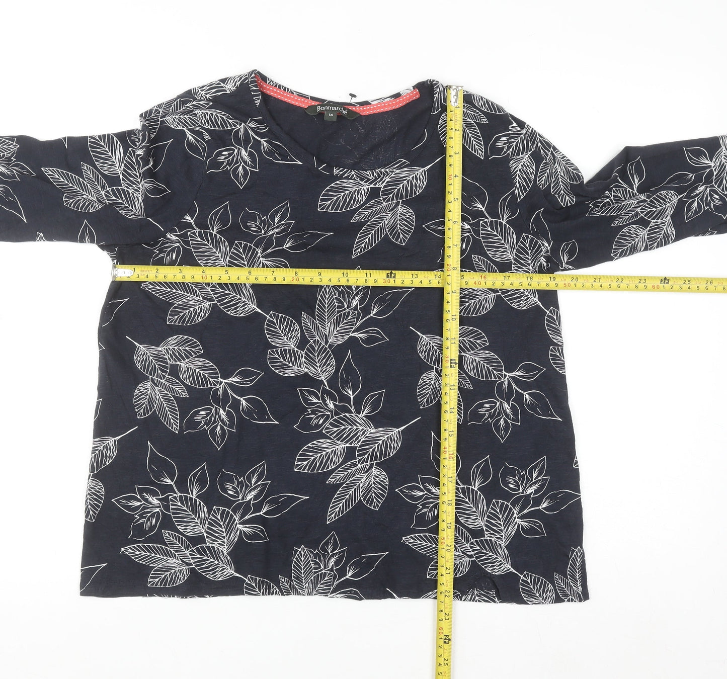 Bonmarché Women's Blue Floral Cotton 3/4 Sleeve T-Shirt Size 14