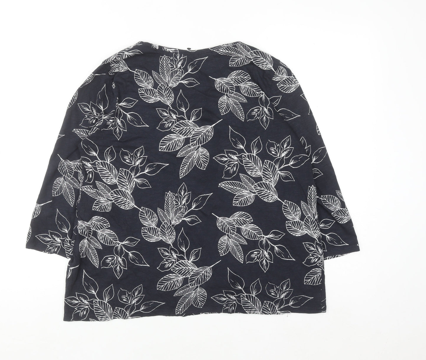 Bonmarché Women's Blue Floral Cotton 3/4 Sleeve T-Shirt Size 14