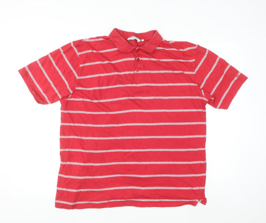 James Pringle Golf Red Striped Cotton Polo Shirt Men's XL