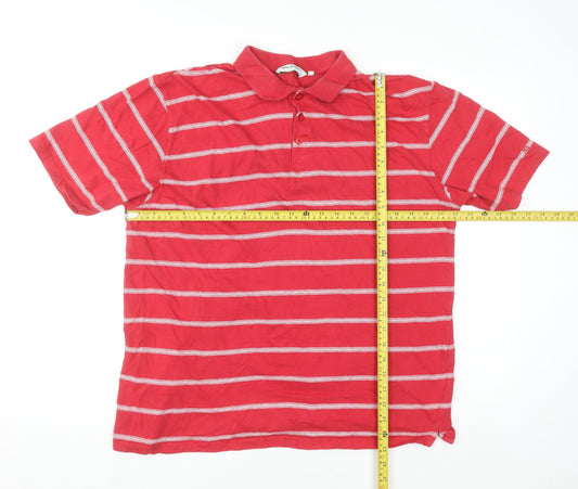 James Pringle Golf Red Striped Cotton Polo Shirt Men's XL