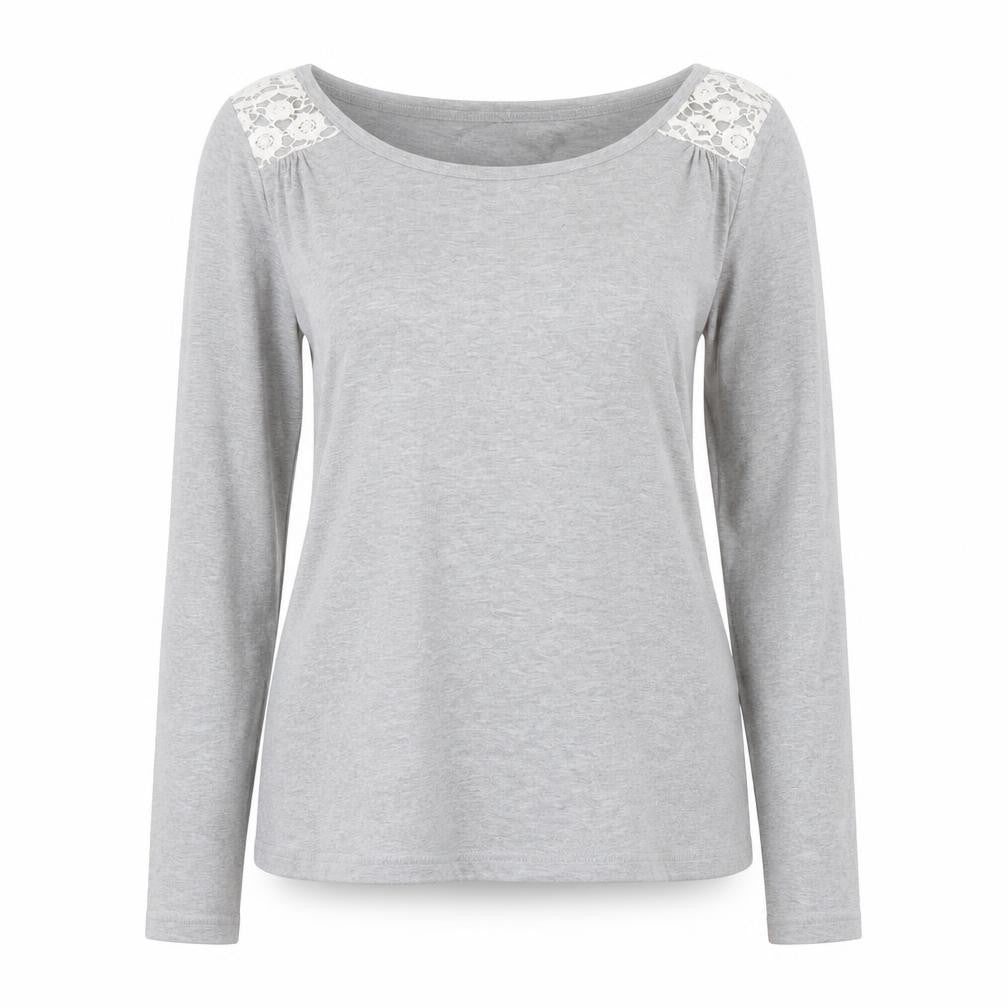 Next Womens Grey Lace Shoulder Long Sleeve Cotton T-Shirt UK 10