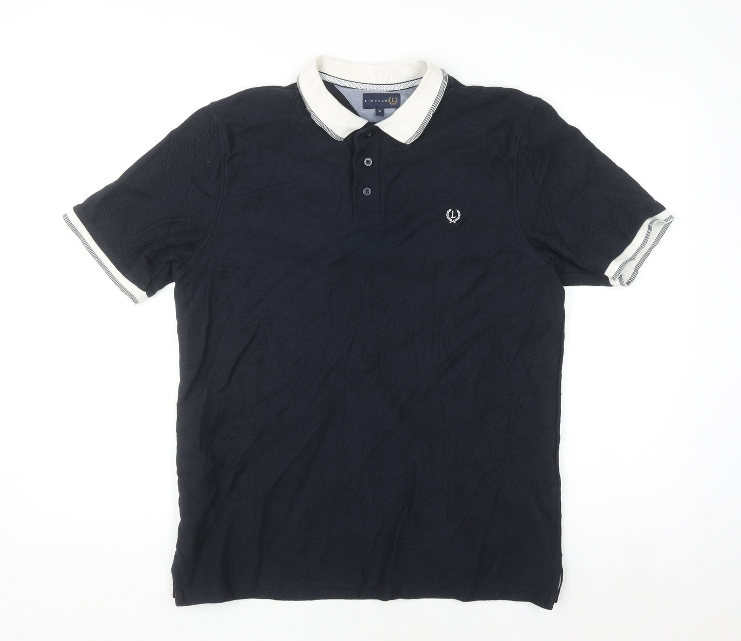 Lincoln Men Blue Cotton Polo Shirt Size M Short Sleeve
