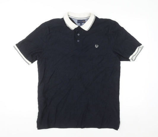 Lincoln Men Blue Cotton Polo Shirt Size M Short Sleeve