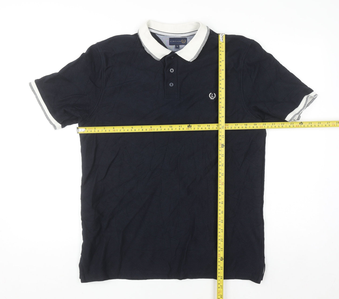 Lincoln Men Blue Cotton Polo Shirt Size M Short Sleeve