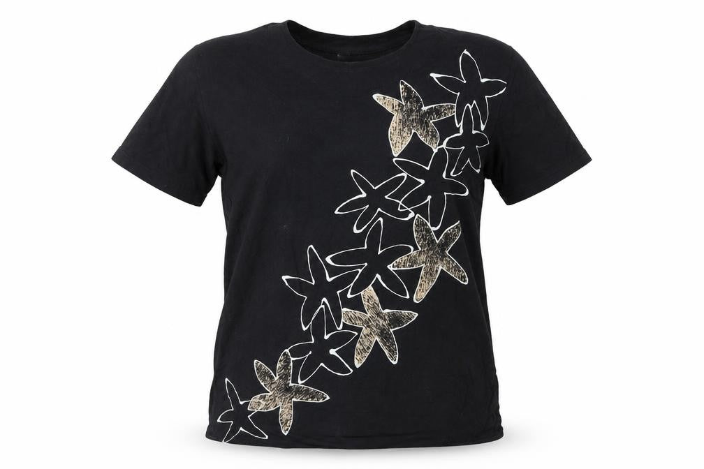 Nanso Womens Black Floral Print Short Sleeve T-Shirt S