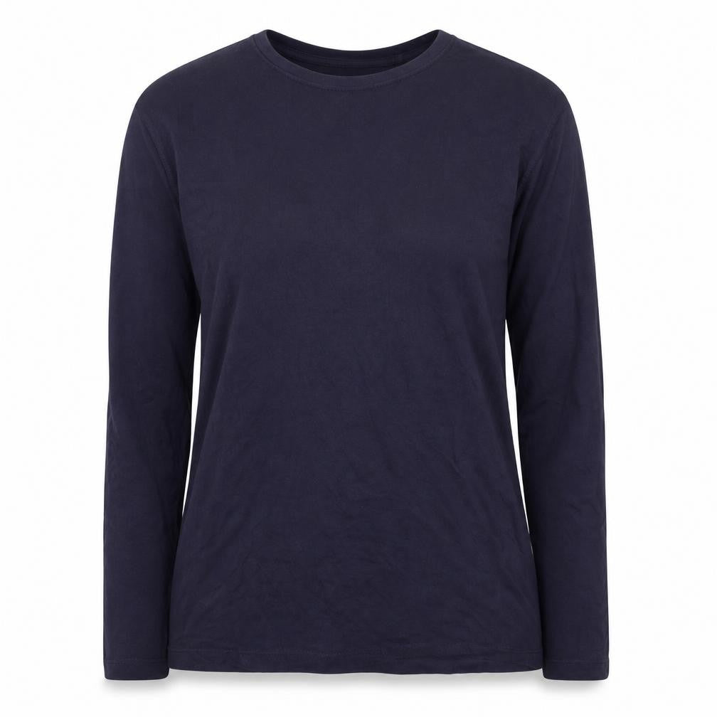 Easy Women's Blue Long Sleeve 100% Cotton Basic T-Shirt Size S