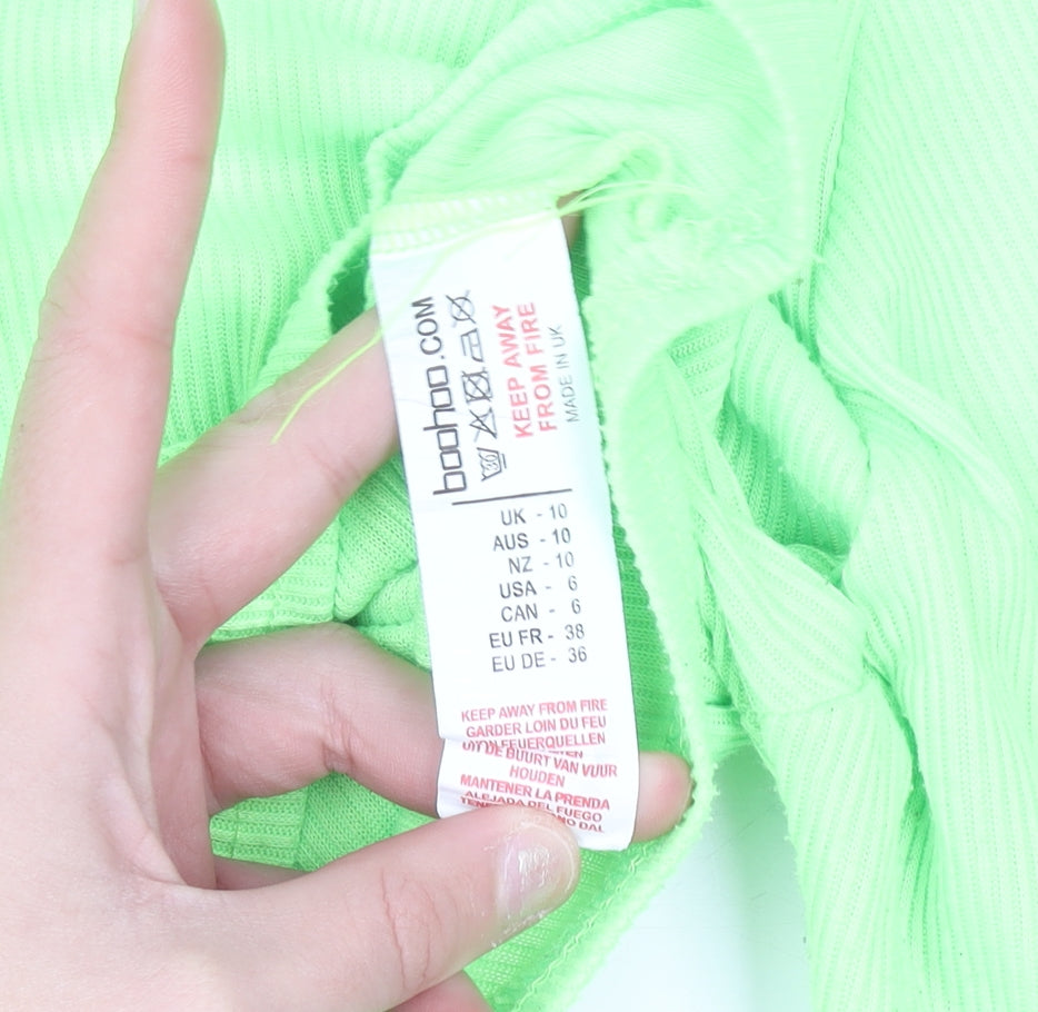 Boohoo Womens Green Cropped Long Sleeve Slim Fit Top Size 10