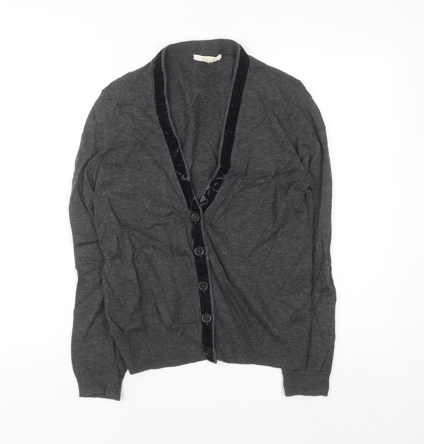 White Stuff Women’s Grey Merino Wool Blend V-Neck Cardigan Size 12