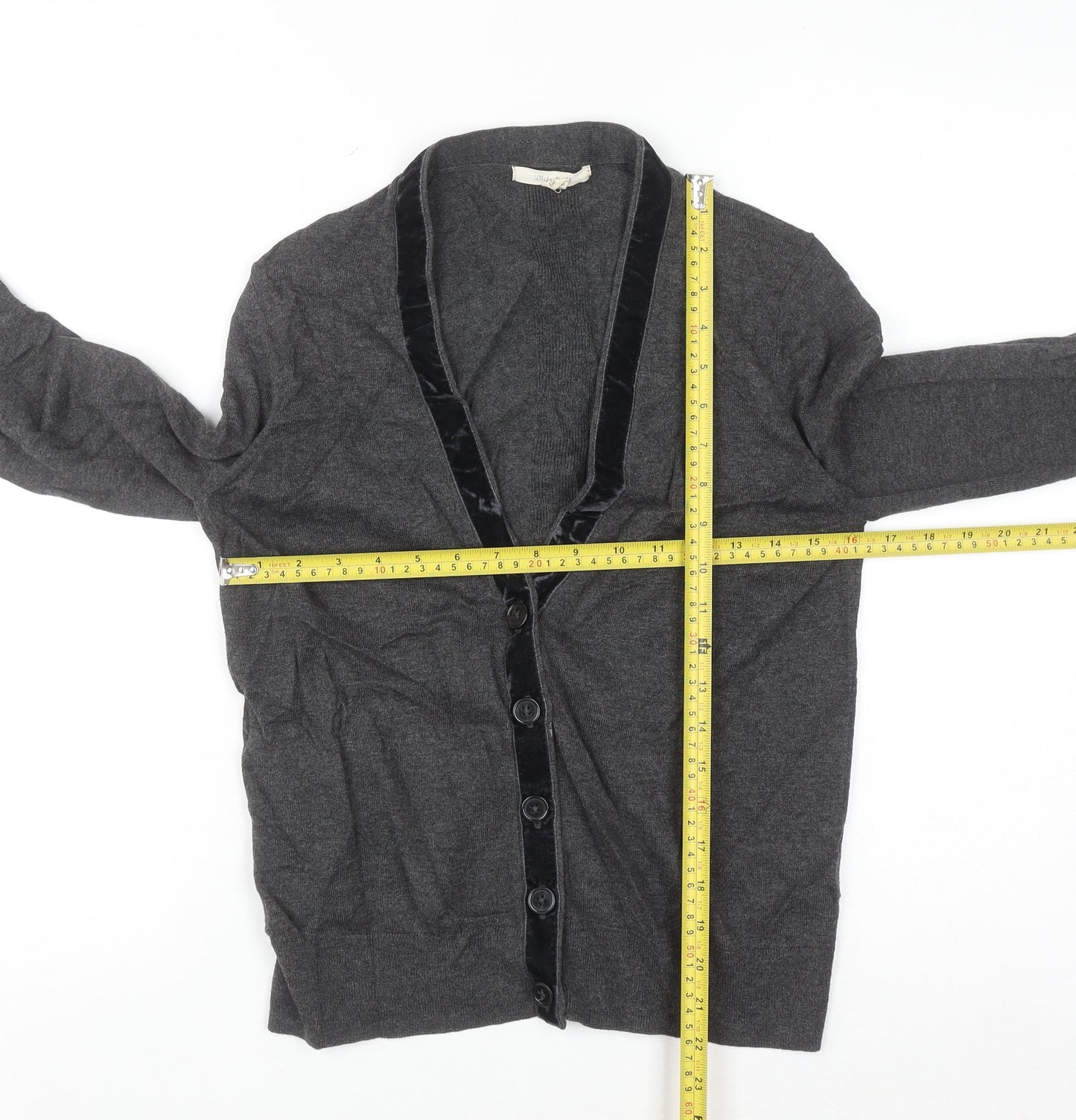 White Stuff Women’s Grey Merino Wool Blend V-Neck Cardigan Size 12