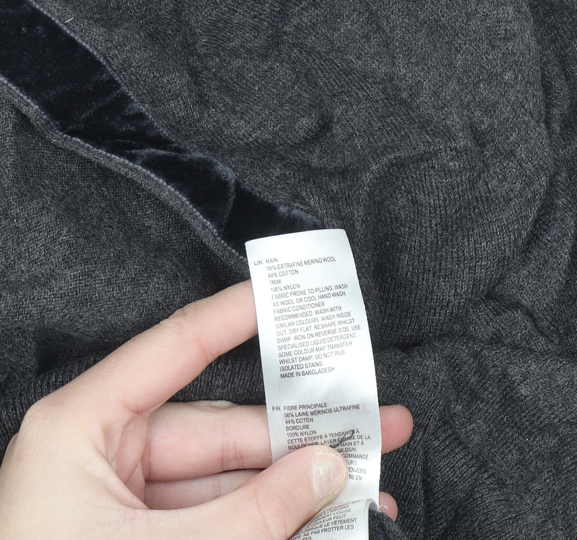 White Stuff Women’s Grey Merino Wool Blend V-Neck Cardigan Size 12