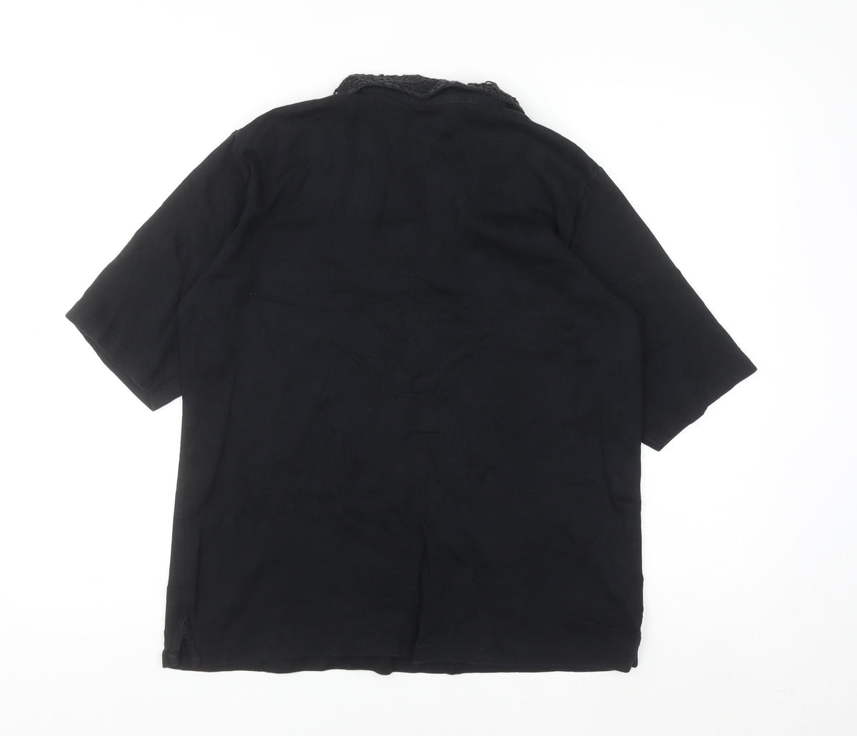 Isle Women Black Blouse Lace Collar Short Sleeve Size 18-20