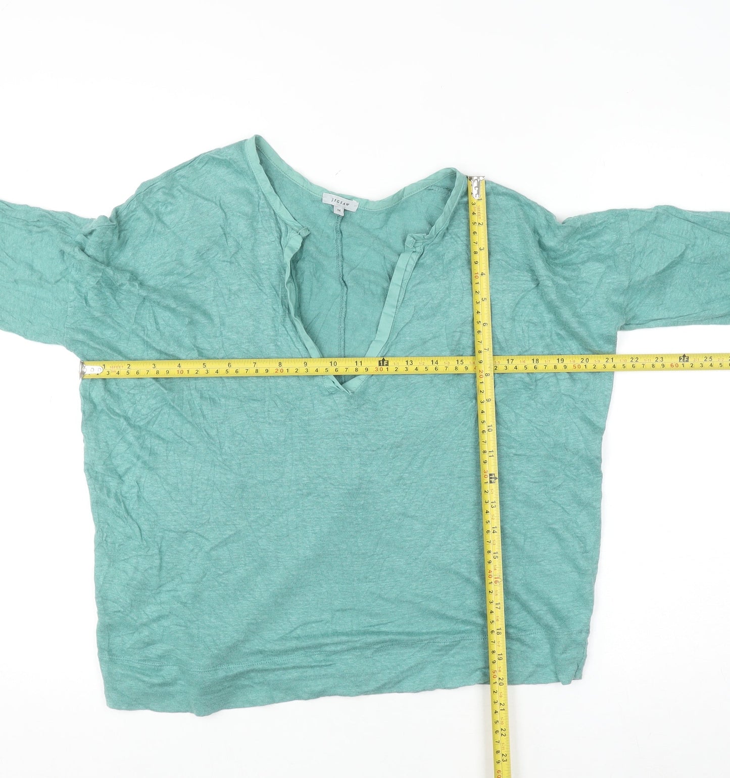 Jigsaw Womens Green Linen Tunic Blouse Medium Relaxed Fit 3/4 Sleeve