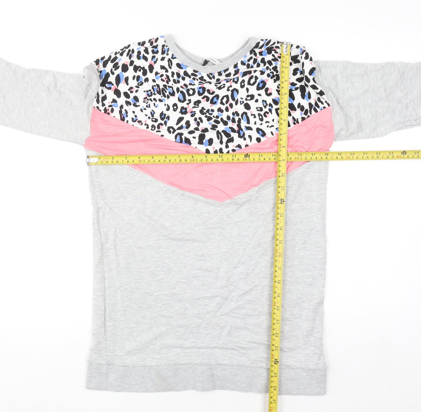 Tu Women Grey Animal Print Colourblock Pullover Sweatshirt Size 10