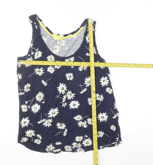 Joules Women's Blue Floral Linen Viscose Tank Top Size 12