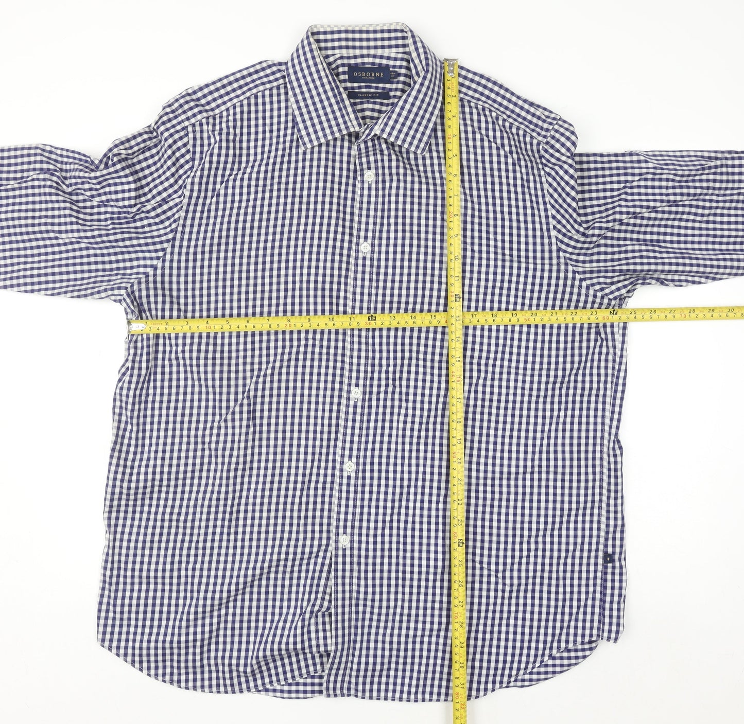 Osborne Men’s Blue Check Classic Fit Long Sleeve Button-Up Shirt Size 18