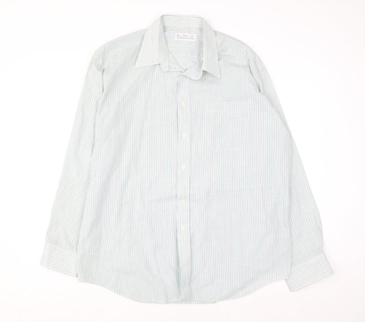 Marks and Spencer Men's Blue Striped Long Sleeve 16.5in Vintage Shirt