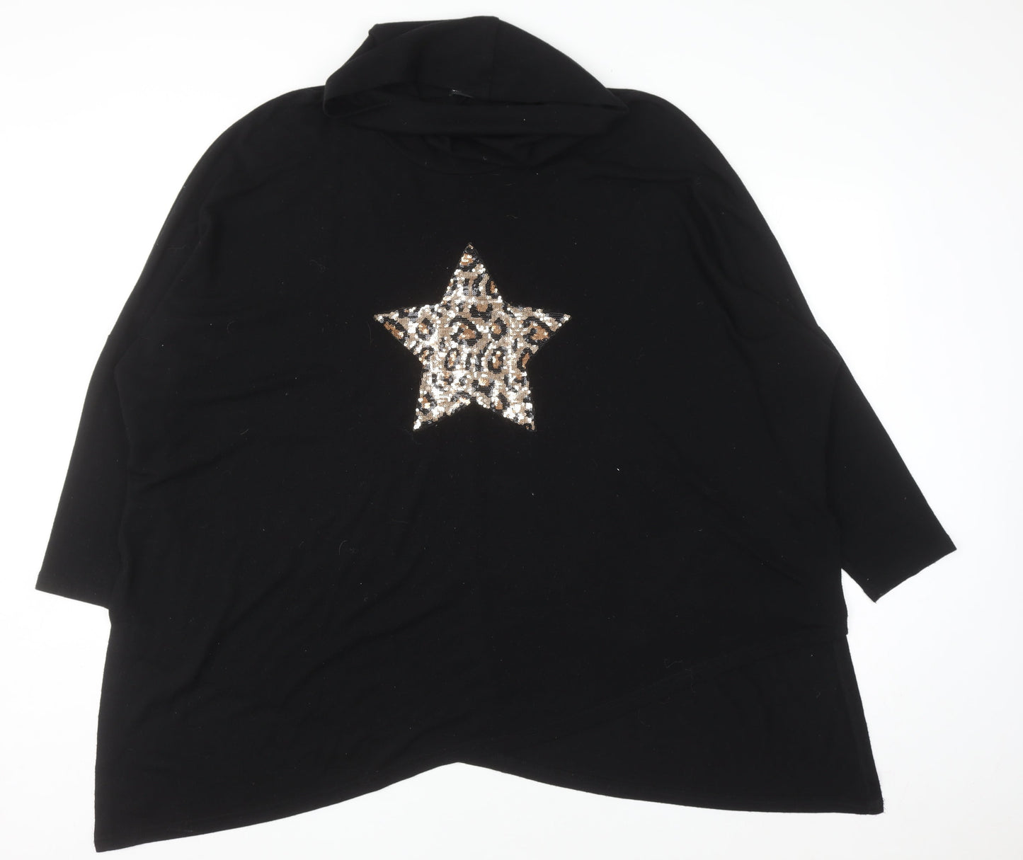 Roman Women Black Sequin Star Poncho Jumper Size 20