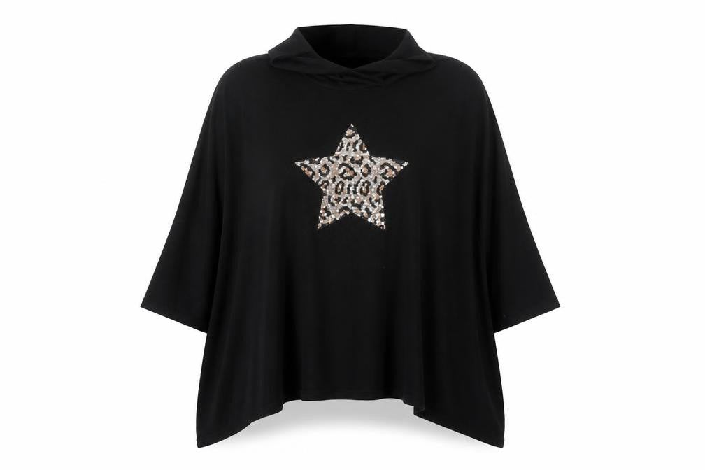 Roman Women Black Sequin Star Poncho Jumper Size 20