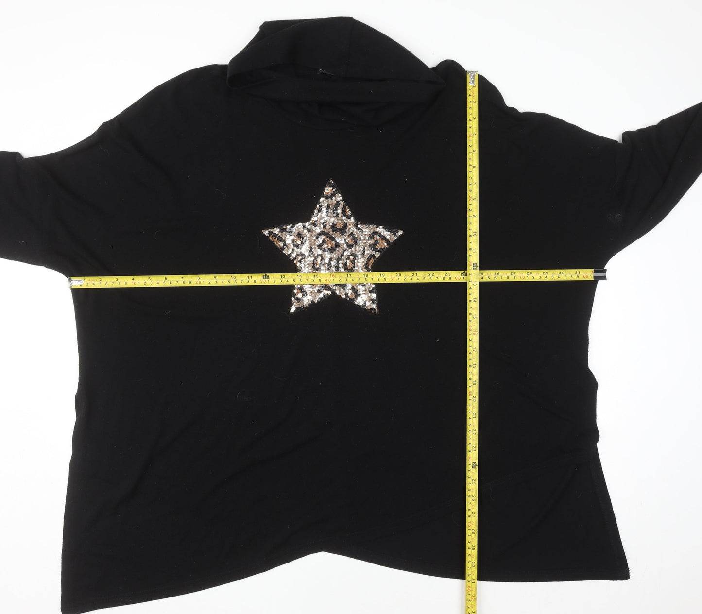 Roman Women Black Sequin Star Poncho Jumper Size 20