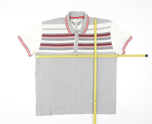 Next Men's Grey Striped Slim Fit Polo Shirt Size 2XL