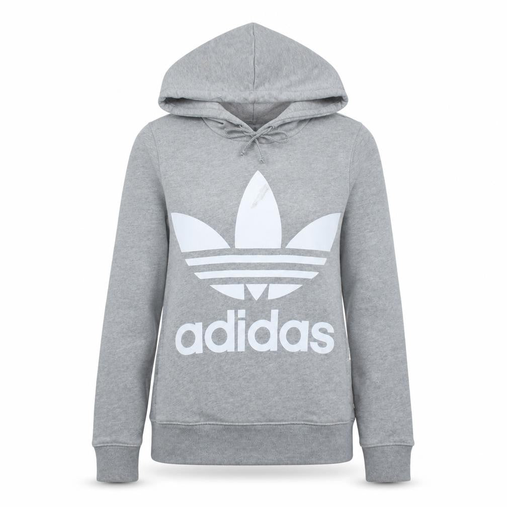 Adidas Women’s Grey Hooded Pullover Sweatshirt Size 4 Logo Print
