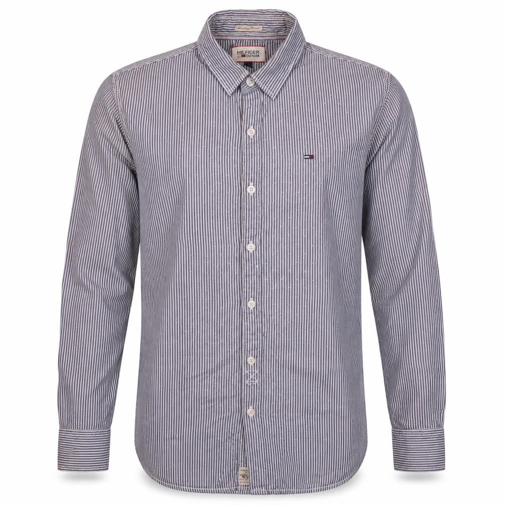 Tommy Hilfiger Men’s Blue Striped Button-Down Long Sleeve Cotton Shirt M