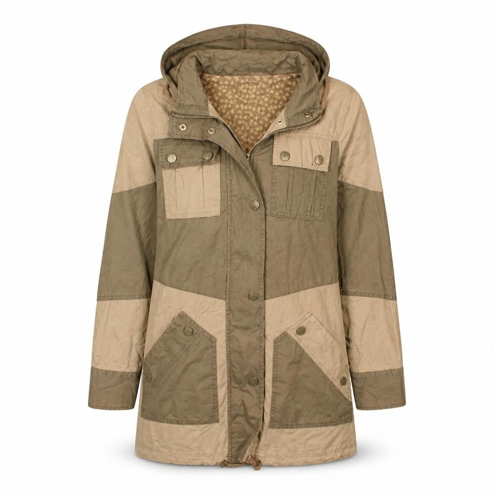 Henry Holland Women Khaki Hooded Parka Coat Size 8 Cotton Blend