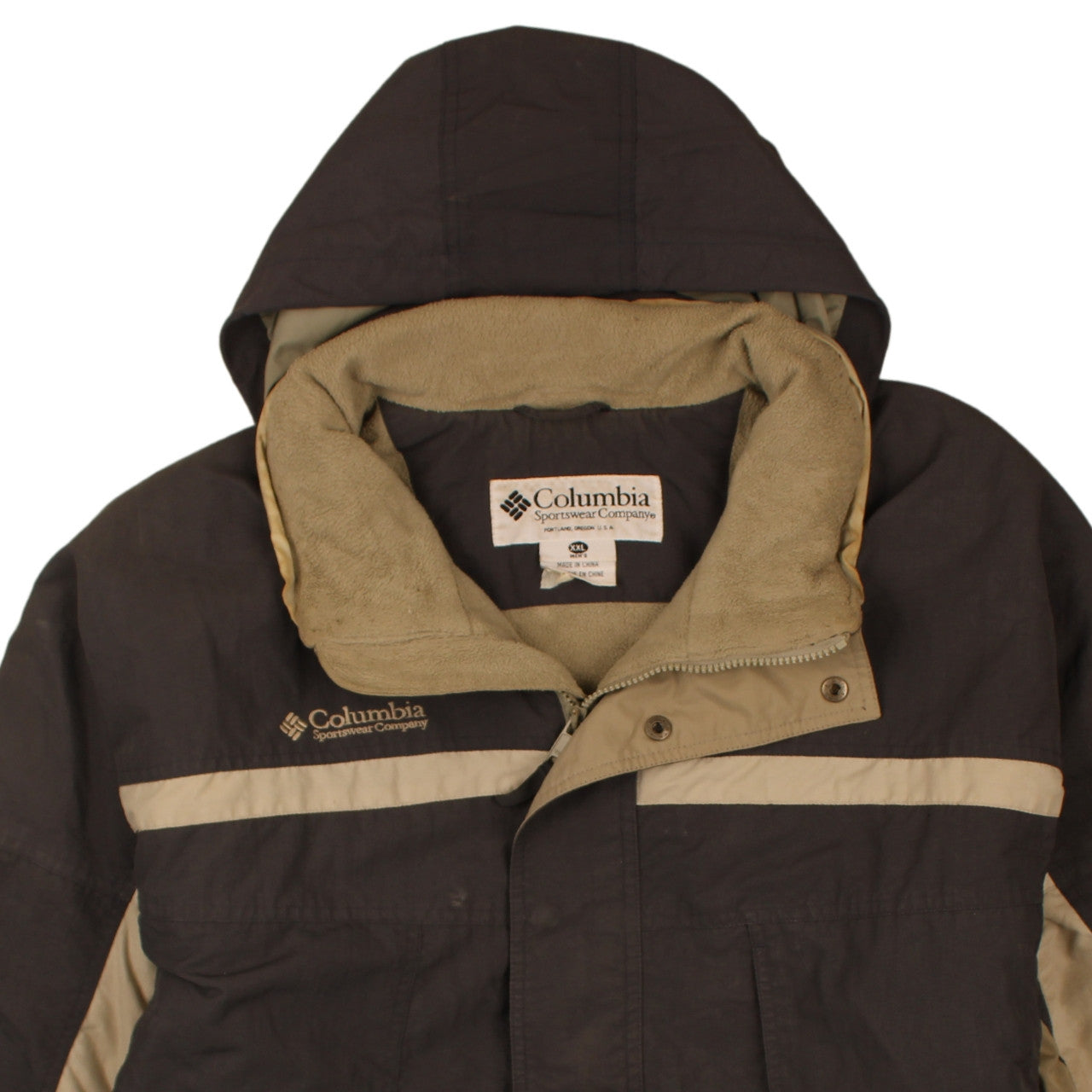 Columbia Men's Brown Beige Hooded Parka Jacket XXL Waterproof Lined