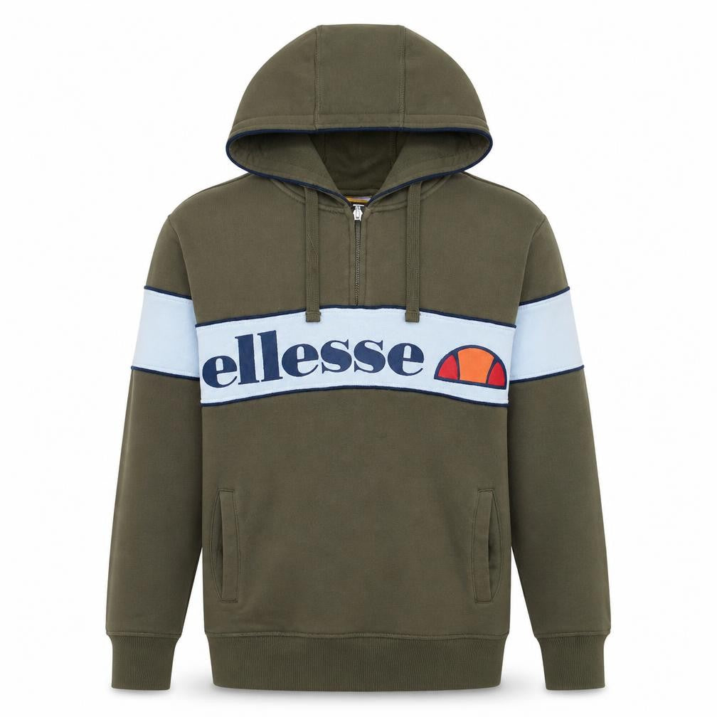 Ellesse Mens Green 1/2 Zip Hoodie Small Logo Sports Fleece