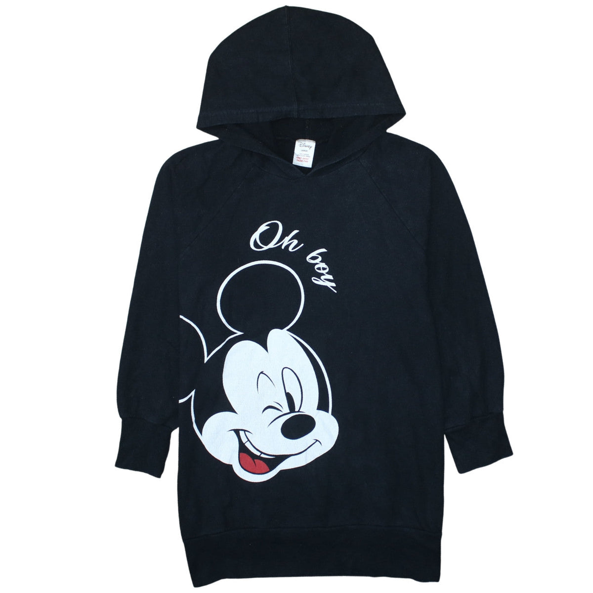 Front view of Disney Women’s Black Hoodie Large Mickey Mouse Oh Boy Cotton Pullover