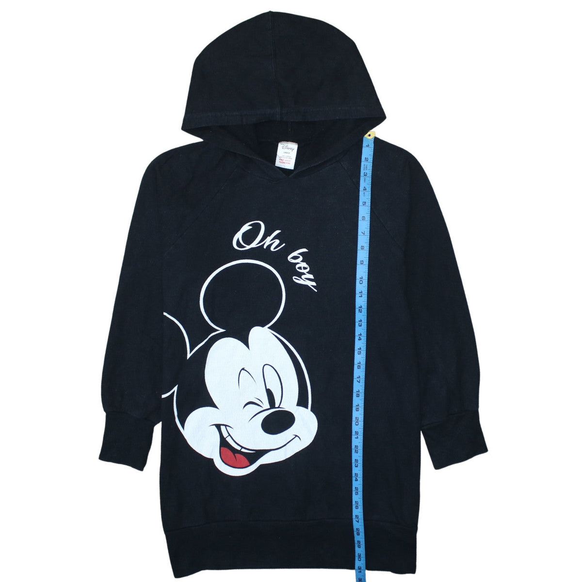 Close-up detail of Disney Women’s Black Hoodie Large Mickey Mouse Oh Boy Cotton Pullover